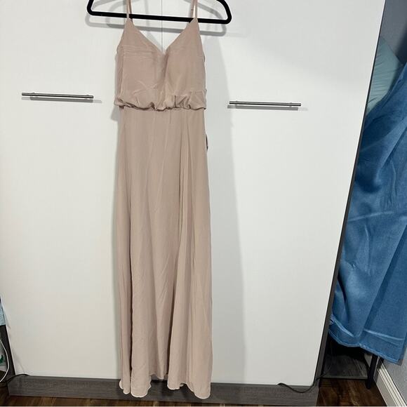 Birdy Grey Size S NWT Taupe Gwennie Dress Wedding Bridesmaid Chiffon Ruffle - Picture 4 of 8